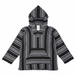 Sunspecs Vintage Striped Baja Hoodie Small - Blue Gray Woven Mexican Poncho